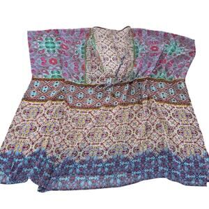 Bleu Rod Beattie Caftan Top Womens Large‎ Multicolor Sheer Boho Swim Cover Up